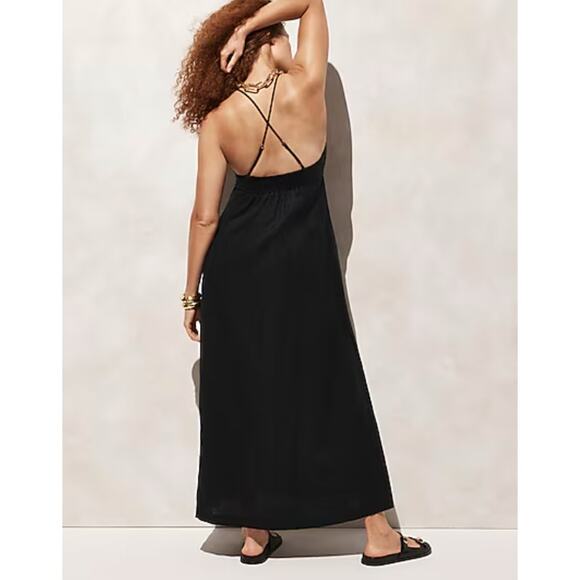 J Crew Cross Back Beach Dress XXL 2X NWT Black Linen BX641 J.Crew Travel Resort - Picture 2 of 5